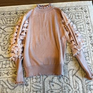 Womens sweater, sheer arm with beautiful leaf